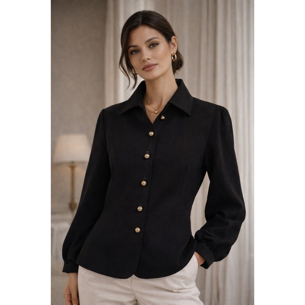 CAbi‎ Abbott Jacket Blazer #3027 Puff Statement Sleeve Button Front Black Sz 4